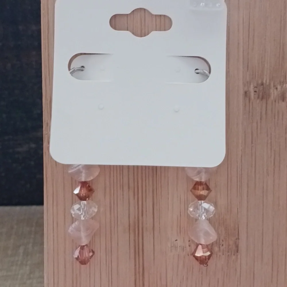 Silver Tone Leverback Pink Brown Glass Beaded Dangle Earrings